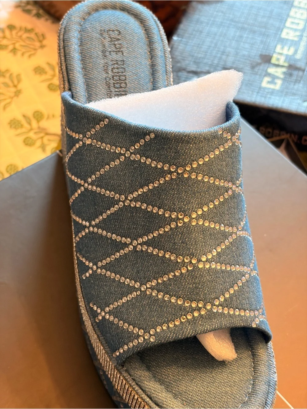 Denim Blue Quilted Platform Wedge Slide Sandals - Unbranded